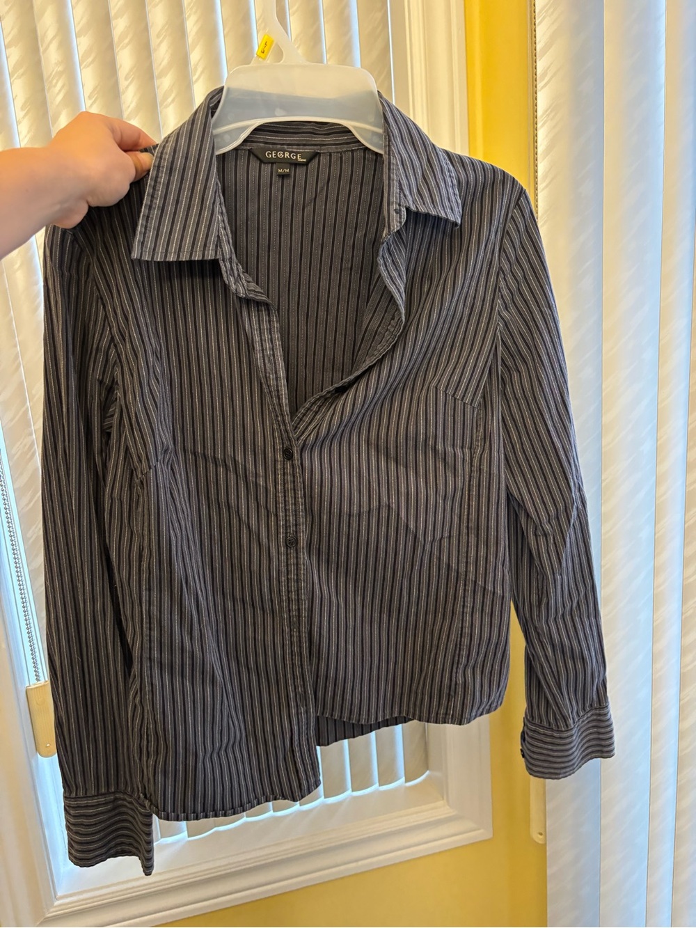 George Women's Navy and Light-Gray Pinstripe Button Down Shirt